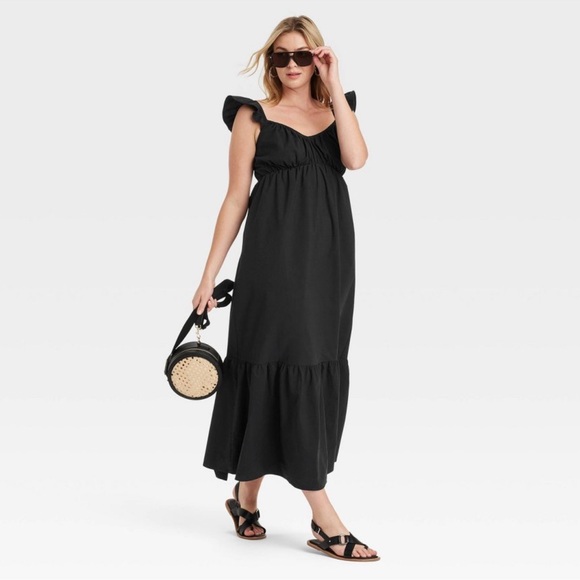 NWT Women's Flutter Cap Sleeve Maxi A-Line Dress - Universal Thread Black - Picture 3 of 6